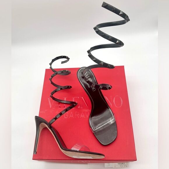 Valentino Garavani Rockstud Wrap Around 100mm Leather PVC Sandals EU 39.5 US 9.5 - Picture 4 of 10